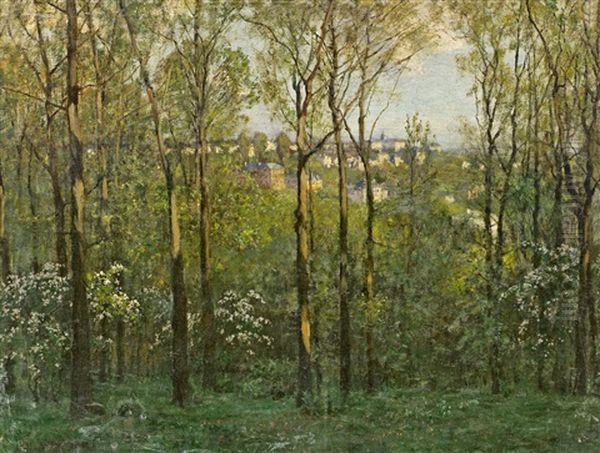 Blick Durch Den Fruhlingswald Auf Ein Stadtchen Oil Painting by Hans Deiters