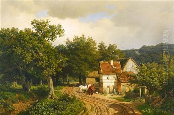 Bauernhof Im Wald Oil Painting by Heinrich Deiters