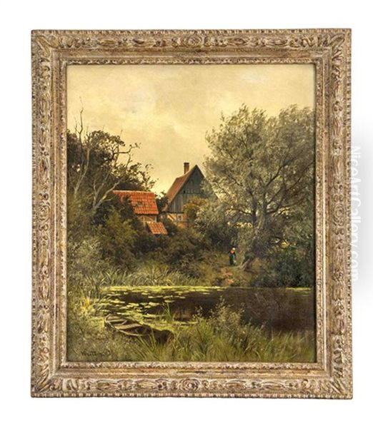 Bauernhof Am Weiher Oil Painting by Heinrich Deiters