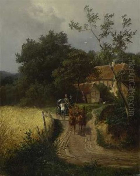 Vierspanner Auf Der Dorfstrase Oil Painting by Heinrich Deiters