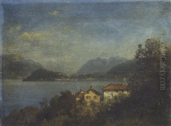 Gebirgsee (der Comer See Bei Bellaggio?) Oil Painting by Heinrich Deiters