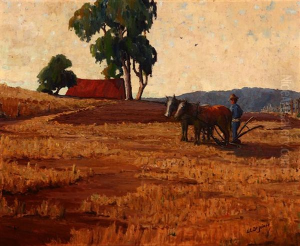 Plowing The Fields Oil Painting by Luther Evans DeJoiner