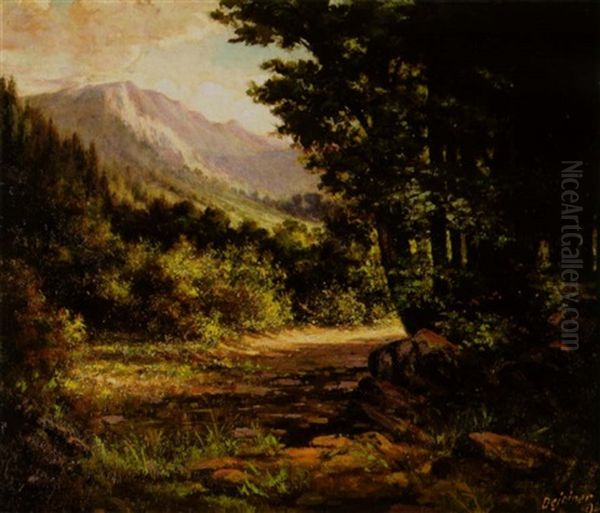 Sunlight On A Wooded Path Oil Painting by Luther Evans DeJoiner