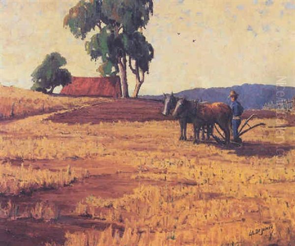 Plowing The Fields Oil Painting by Luther Evans DeJoiner