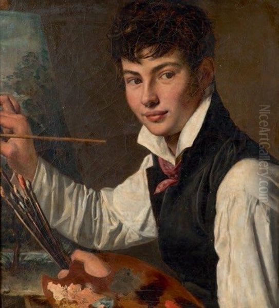 Autoportrait A La Palette Oil Painting by Francois Louis Dejuinne