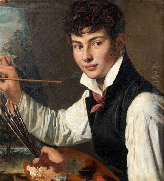 Autoportrait A La Palette Oil Painting by Francois Louis Dejuinne