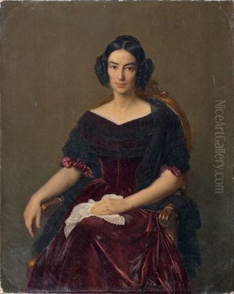 Portrait De La Comtesse Caroline De Verges Nee Caroline Brochant De Villliers (1806-1860) Oil Painting by Francois Louis Dejuinne