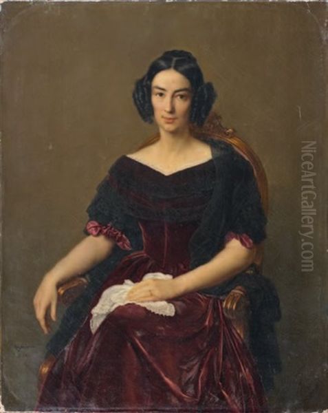 Portrait De La Comtesse Caroline De Verges Nee Caroline Brochant De Villiers Oil Painting by Francois Louis Dejuinne