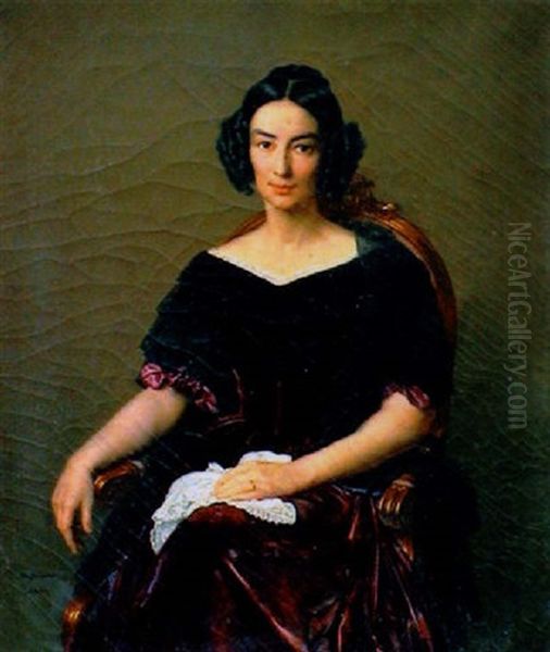 Portrait De Femme Oil Painting by Francois Louis Dejuinne