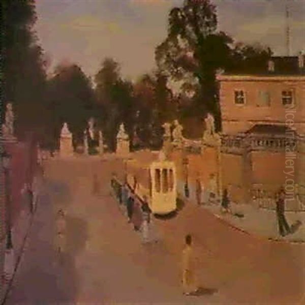 La Rue Ducale Et Le Parc De Bruxelles Oil Painting by Adrien Dekeyser