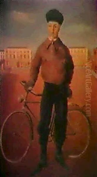 Le Cycliste Place Royale (portrait De Monsier Dekeyzer) Oil Painting by Adrien Dekeyser