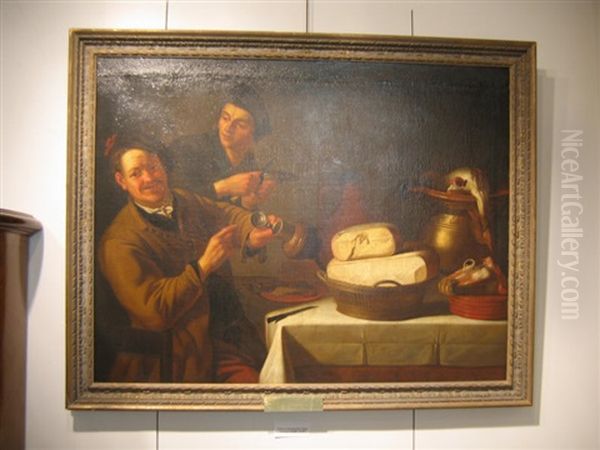 Two Men Eating At A Table Oil Painting by Federico del Campo