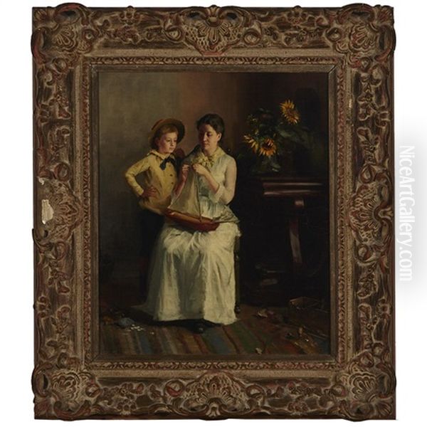 Affectionate Mother Oil Painting by Leon Delachaux