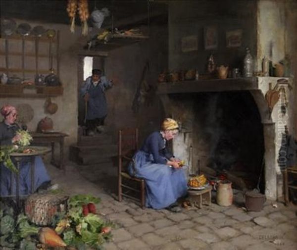 Interior At Grez, France Oil Painting by Leon Delachaux