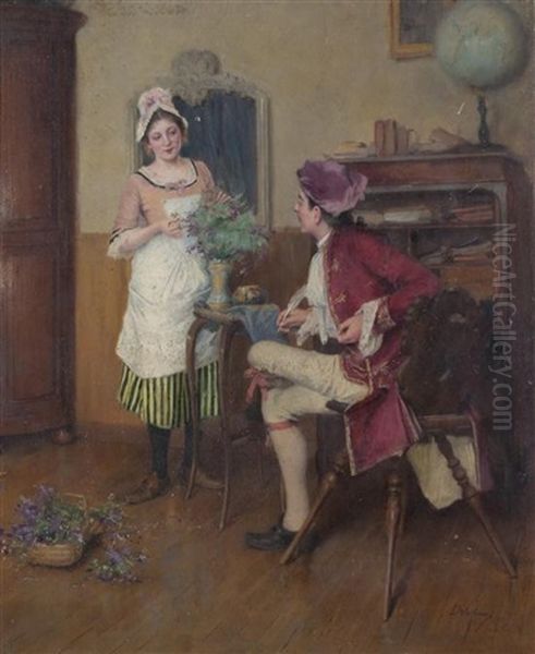 Interior Scene Oil Painting by Leon Delachaux