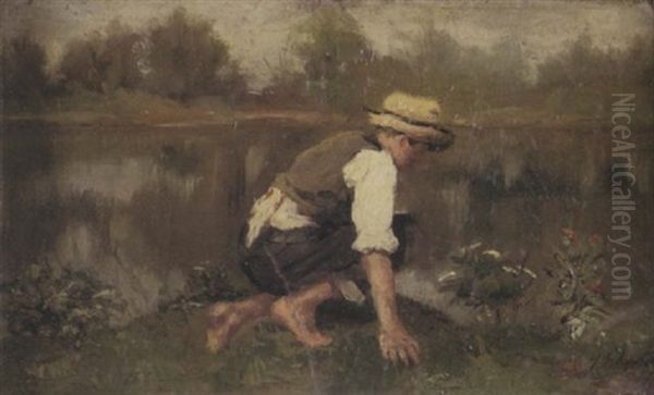 The Frog Hunter Oil Painting by Leon Delachaux