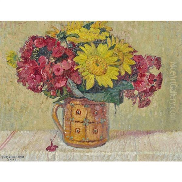 Tournesols Et Phlox Oil Painting by Theodore Delachaux