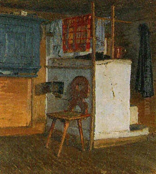 Interieur D'un Vieux Chalet Du Pays D'enhaut Oil Painting by Theodore Delachaux