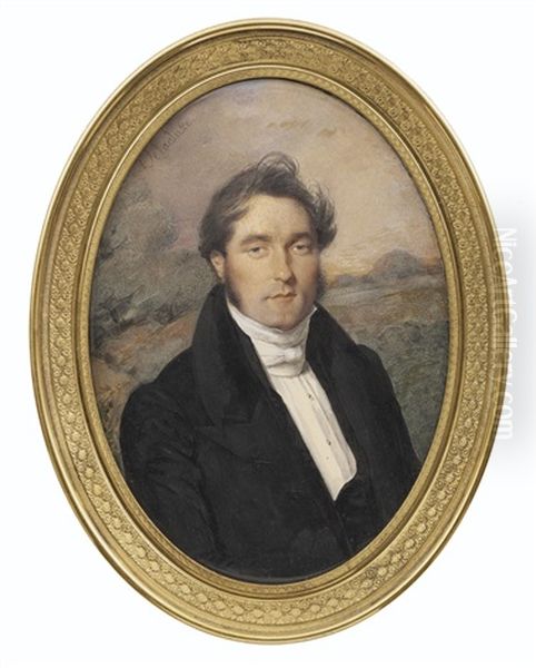 Portrait D'homme Dans Un Paysage Oil Painting by Jean Edme Pascal Martin Delacluze