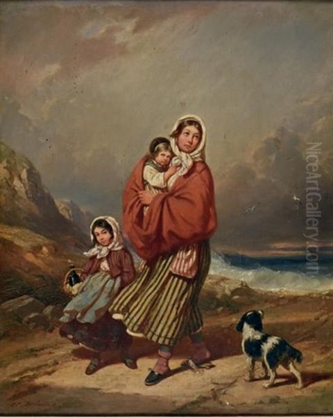 La Famille Du Marin Oil Painting by Auguste Delacroix