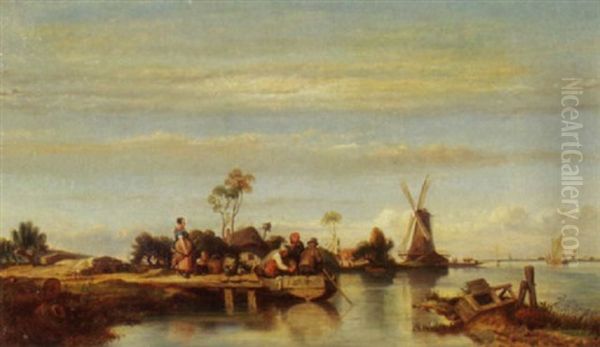 Flusslandschaft Mit Windmuhle Oil Painting by Auguste Delacroix