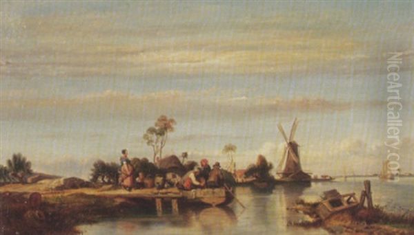 Flusslandschaft Mit Windmuhle Oil Painting by Auguste Delacroix