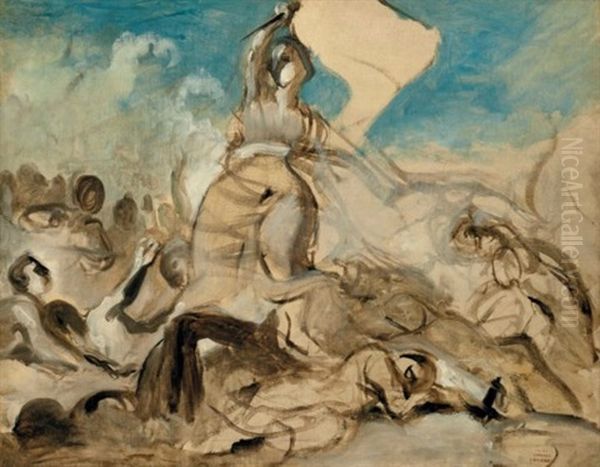 Le 28 Juillet - La Liberte Guidant Le Peuple Oil Painting by Eugene Delacroix