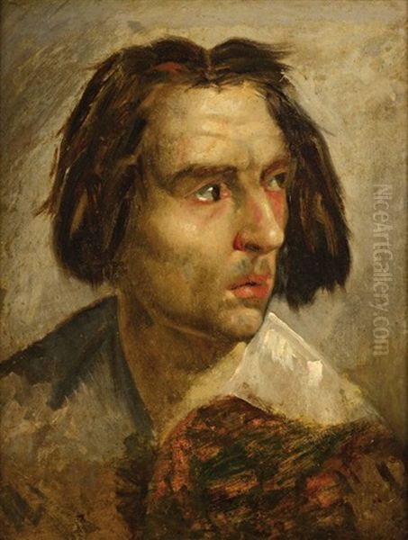 Portrait De Jeune Homme De Trois-quart, Tourne Sur La Droite (etude) Oil Painting by Eugene Delacroix