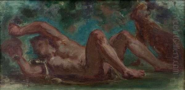 Bacchus Couche Sous Une Treille Oil Painting by Eugene Delacroix