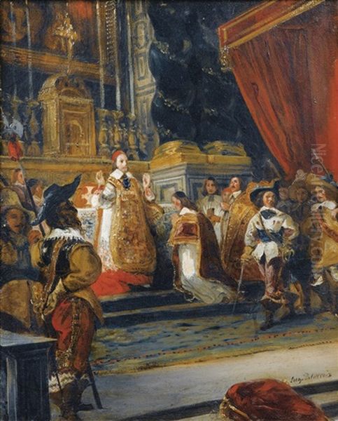 Le Cardinal De Richelieu Disant La Messe Dans La Chapelle Du Palais Royal Oil Painting by Eugene Delacroix