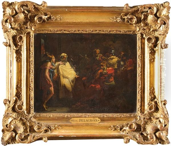 Scene Antique Oil Painting by Eugene Delacroix