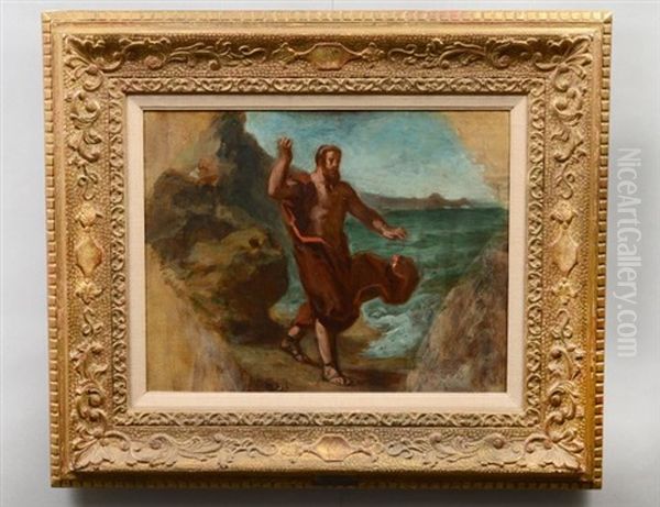 Demosthenes Haranguing The Waves Oil Painting by Eugene Delacroix