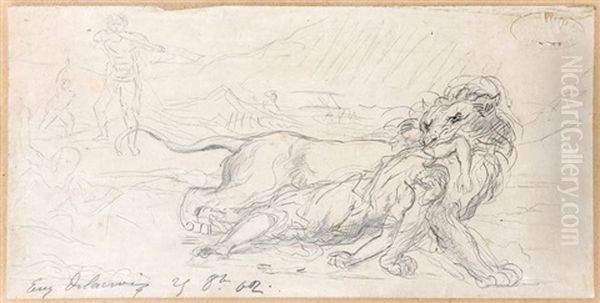 Etude Pour Une Chasse Au Lion (study) Oil Painting by Eugene Delacroix