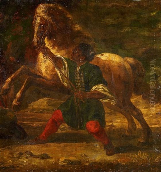 Der Pferdebandiger Oil Painting by Eugene Delacroix