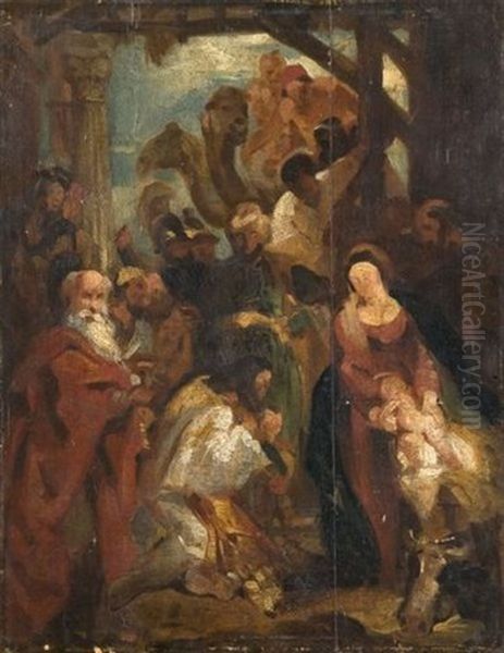 L'adoration Des Mages (after Pierre-paul Rubens) Oil Painting by Eugene Delacroix