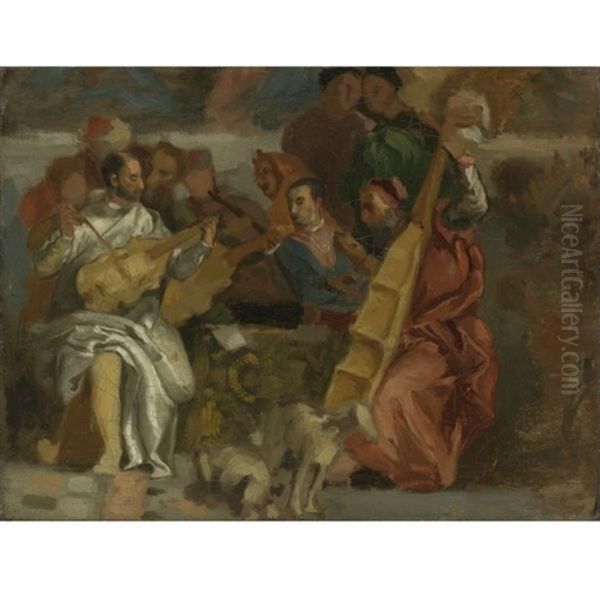 Musicians, A Detail From The Marriage At Cana (after Veronese) Oil Painting by Eugene Delacroix