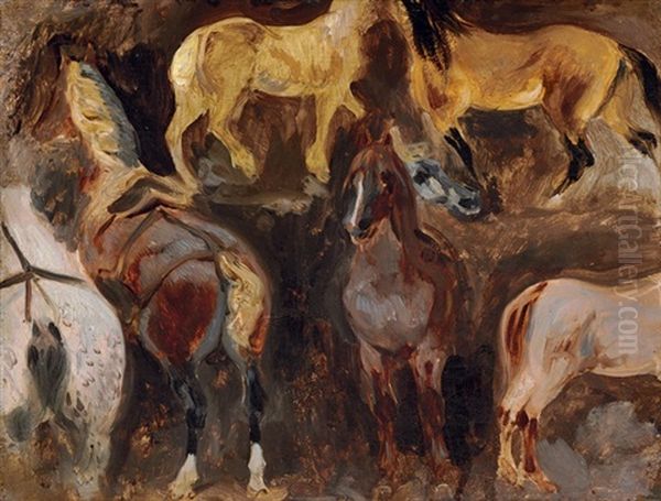 Chevaux (study) Oil Painting by Eugene Delacroix