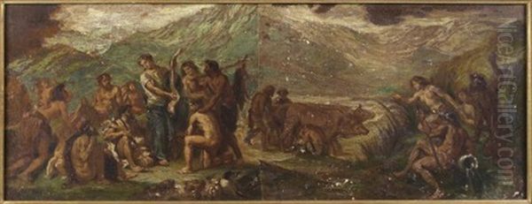 Orphee Prechant La Sagesse Aux Grecs (2 Works) Oil Painting by Eugene Delacroix