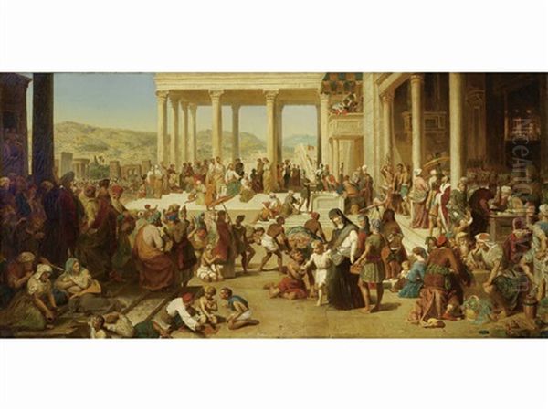 Scene Before The Temple In Jerusalem Oil Painting by Eugene Delacroix