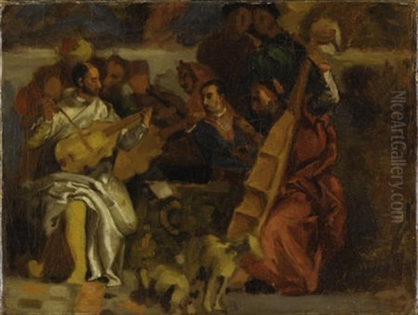 Musicians (after Veronese) Oil Painting by Eugene Delacroix