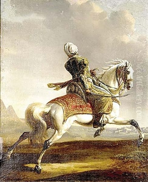 Orientalist Stallion And Rider Oil Painting by Eugene Delacroix