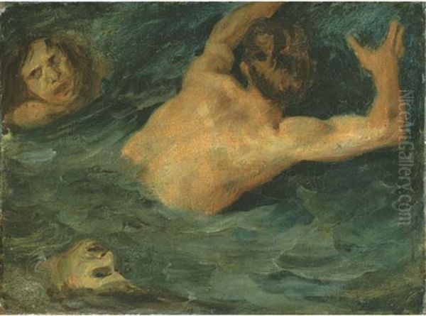 Study For The Damned In The Barque Of Dante Oil Painting by Eugene Delacroix