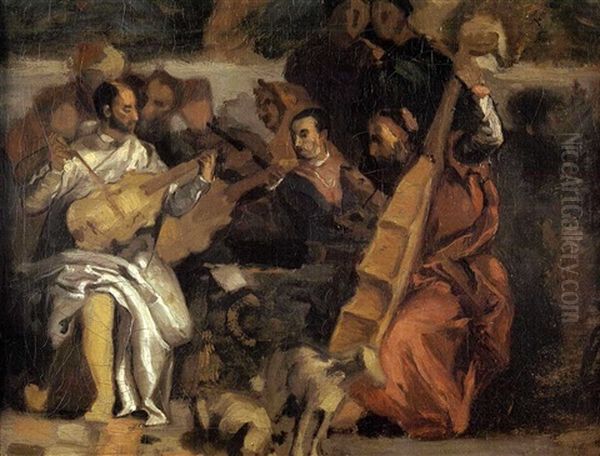 Un Groupe De Musiciens D'apres Les Noces De Cana De Veronese by Eugene Delacroix