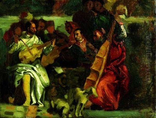 Musiciens D'apres Veronese (detail Du Mariage De Cana) Oil Painting by Eugene Delacroix