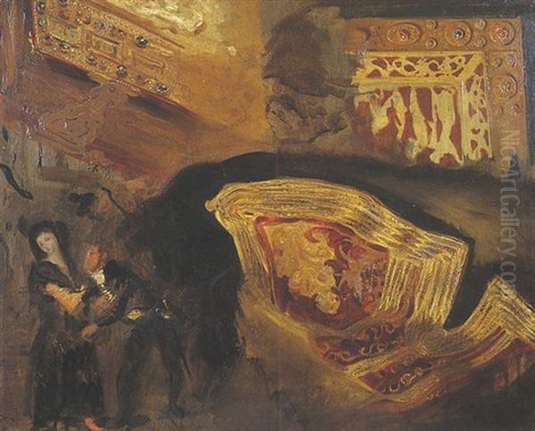 Etude De Veste Orientale, Couvertures De Missels Et Personnages D'apres Goya Oil Painting by Eugene Delacroix