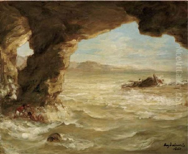 Shipwreck On The Coast Oil Painting by Eugene Delacroix