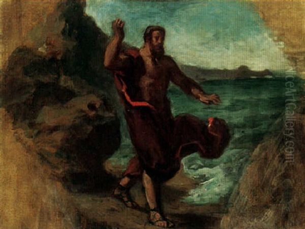 Demonsthenes Haranguing The Waves Oil Painting by Eugene Delacroix