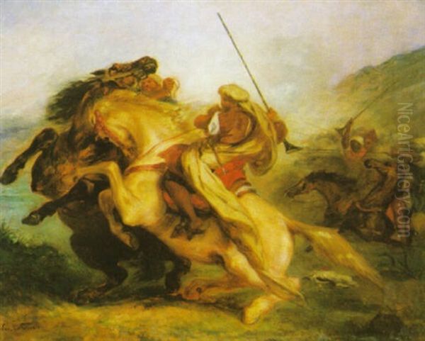 Choc De Cavaliers Arabes Oil Painting by Eugene Delacroix