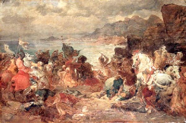 Scene De Bataille Oil Painting by Eugene Delacroix