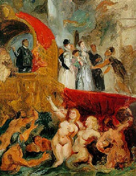 L'arrivee De Marie De Medici A Marseille Oil Painting by Eugene Delacroix